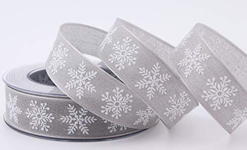 finemark 20 m x 25 mm Dekoband Christmas Snowflakes Grau Weiss Geschenkband Schleifenband Stoffband Landhaus Weihnachten Schneeflocken von finemark