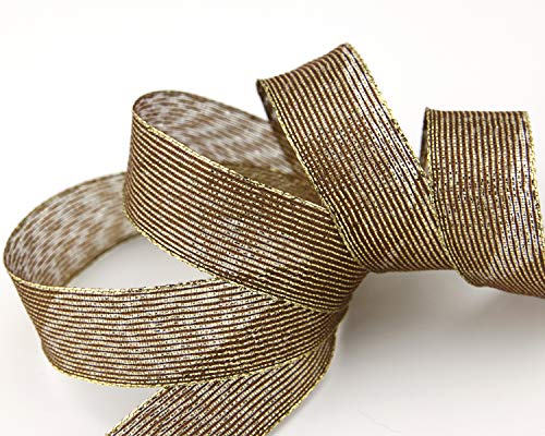 finemark 20 m x 25 mm Dekoband METALLIC Stripes BRAUN Gold Lurex Streifen Geschenkband Schleifenband mit Drahtkanten glänzend Weihnachtsband von finemark