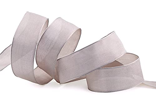 finemark 20 m x 25 mm SEIDENBAND LINA 107 Taupe mit Drahtkanten Grau Braun Stoffband Dekoband Drahtkantenband Geschenkband Tischdeko Hochzeit Ostern Schleifenband Visco Kartengestaltung Draht von finemark