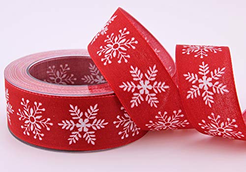 finemark 20 m x 40 mm Dekoband Christmas Snowflakes Rot Weiss Geschenkband Schleifenband Natur Baumwolle Stoffband Landhaus Weihnachten Schneeflocken von finemark