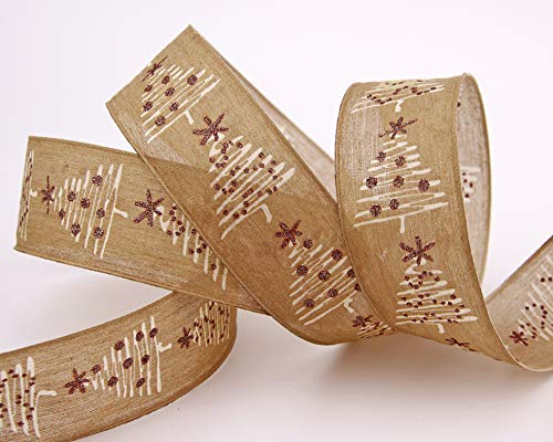 finemark 20 m x 40 mm Dekoband Feliz Beige Winter Weihnachtsbaum Geschenkband Natur Baumwolle Stoffband Schleifenband Weihnachtsband von finemark