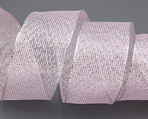 finemark 20 m x 40 mm Dekoband METALLIC Stripes Hellrosa Silber Lurex Streifen Geschenkband Schleifenband mit Drahtkanten glänzend Weihnachtsband von finemark