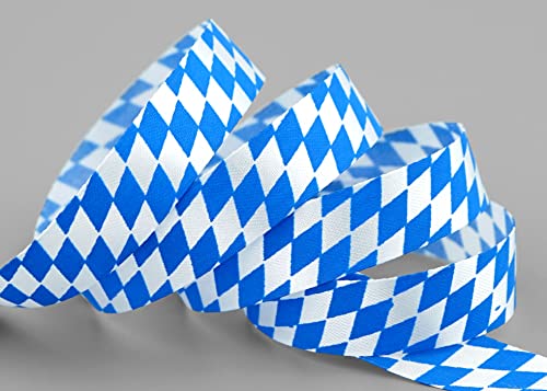 finemark 25 m x 15 mm Dekoband Bayern Raute BLAU Weiss Schleifenband Geschenkband ohne Draht Stoffband Karo Taftband Oktoberfest Bayrisch Biergarten Biertisch Dekoration Tischdeko Karoband von finemark