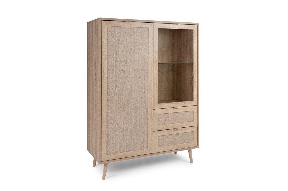 Finori Highboard Highboard Bali, Sonoma Eiche / Rafia Geflecht, Mediterran von Finori