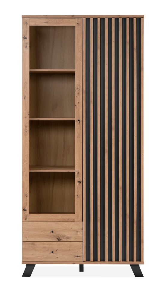 Finori Highboard Vitrine Medan, mit 3D-Lamellen, Artisan Eiche / anthrazit von Finori