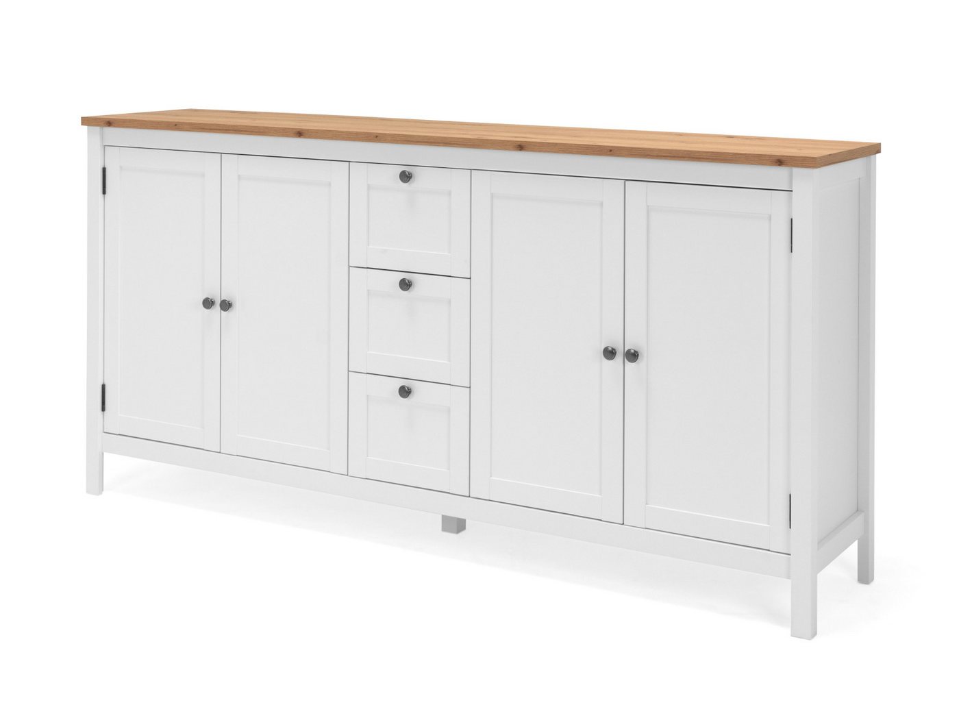 Finori Sideboard Vestland (Anrichte in weiß mit Eiche Artisan, 4-türig, Breite 180 cm), Landhaus modern von Finori