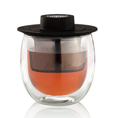 Finum Hot Glass System mit Filter - Teeglas aus Doppelwandigem, hitzebeständigem Borosilikat-Glas, Filter aus mikrofeinem, rostfreiem BPA-freiem Kunststoff, Ideal für Tee, Kaffee und Kräuter - 200 ml von finum