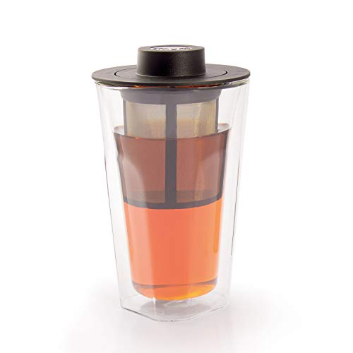 Finum SMART BREW SYSTEM (320 ml) - Doppelwandiges Teeglas, Filter & Deckel & Abtropfschale, Glas, Tee Becher, Teefilter, Glasbecher, Teebehälter, Tea Cup, Filtereinsatz, BPA-frei, Tee-Filter - Schwarz von finum