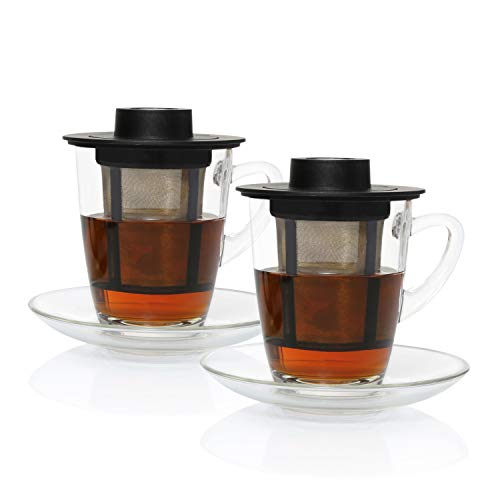 finum 2 x HORECA System Glas mit Edelstahl Dauerfilter - Hitzebeständige Tee & Kaffee Glastassen mit Henkel - Teegläser mit Filtereinsatz 250 ml von finum