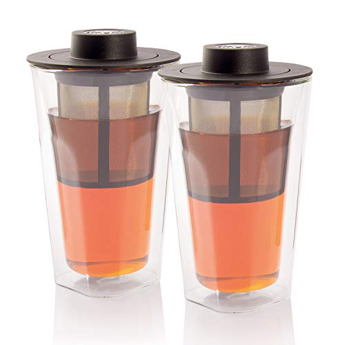 finum 2 x SMART Brew System mit Filter. 2 Doppelwand-Teeglas mit Dauerfilter aus Edelstahlgewebe im PP Rahmen, 320ml Gläser aus hitzebeständigem Borosilikat-Glas von finum