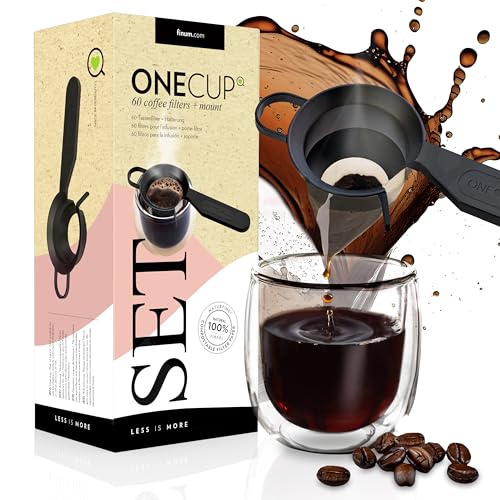 finum ONE CUP SET 60 Coffee Filters + Halter - 60 Kaffeefilter für die Tasse + Halterung, Papierfilter, Filter für Kaffeepulver, 60 Tassenfilter, Kaffeebereiter für Becher – 1 Stk./60 Filter (24) von finum