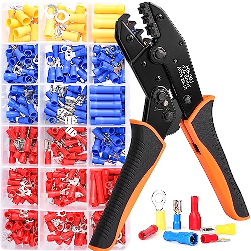 Crimpzange Kabelschuhe Set, Kabelschuhzange Crimpzange mit Ratschenfunktion,Crimpzange für 0,5-6mm² Isolierte mit 350 Stück Kabelschuhen Crimpzange Kabelschuhe Set, Kabelschuhzange Crimpzange mit Ratschenfunktion,Crimpzange für 0,5-6mm² Isolierte mit 350 Stück Kabelschuhen von Aissom