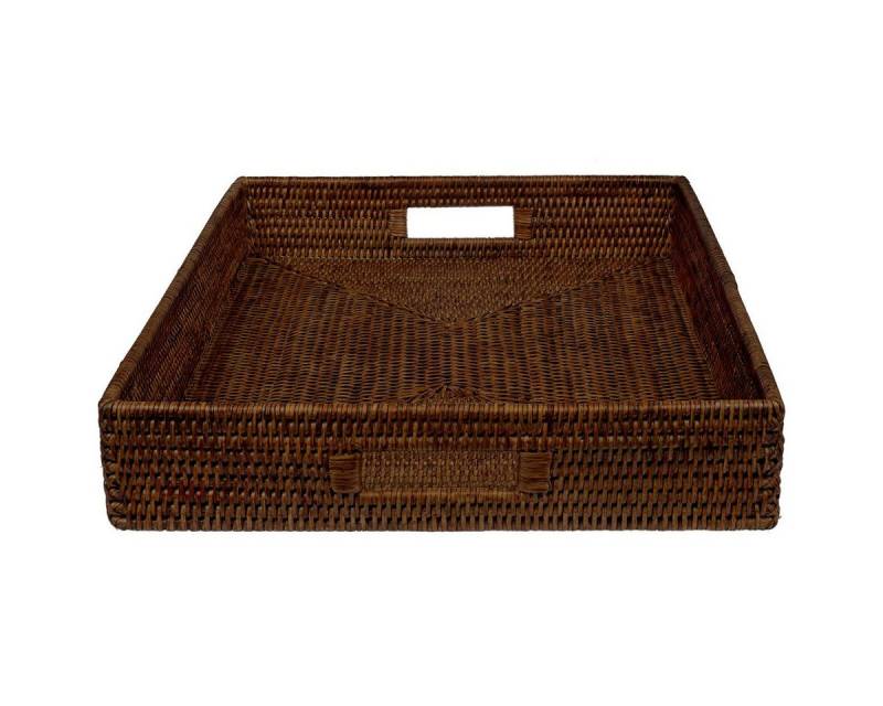 fiolini Tablett / Serviertablett Rattan Rechteckig 50x40x8cm mit Griffen & hohem Rand, Rattan von fiolini