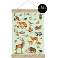 Din A4 Kunstdruck Ungerahmt/Gerahmt Waldtiere Aquarell Grün Waldkindergarten Poster Tiere Wald Kinderzimmer Babyzimmer von fioniony