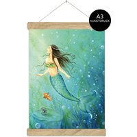 Poster Din A3 Meerjungfrau Türkis Mermaid Ungerahmt/Gerahmt Kinderzimmer Kindergarten Schulanfang 1. Klasse von fioniony