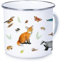 Retro Emaille Camping Tasse Becher Waldtiere Fuchs Herbst Einschulung Kinder-Geburtstag Waldkindergaten Schulkind Outdoor Vanlife von fioniony