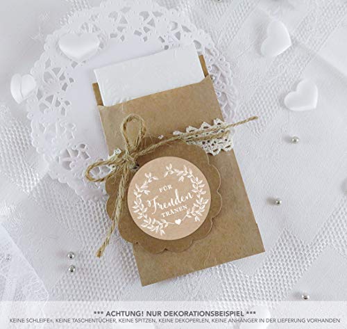 Set Klein. 24 Freudentränen Sticker + 24 Braune Flachbeutel - Kraftpapier - 63 X 93 Mmhochzeit Wedding Freudentränen Taschentuch Verpackungenaufkleber Zweige Natur Kraftpapier Look 4Cm Rund Matt von fioniony