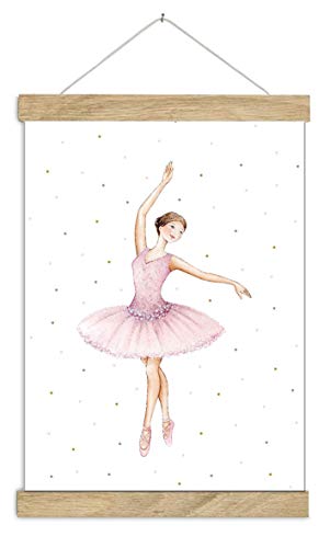 fioniony DIN A3 Poster Kunstdruck UNGERAHMT, OHNE HOLZLEISTE Ballerina rosa weiß Kinderzimmer Wanddeko Bilder Schulkind Ballett Ballettkleid Ballettschuhe Kindergarten Schulanfang von fioniony