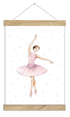 fioniony DIN A4 Poster Kunstdruck UNGERAHMT, OHNE HOLZLEISTE Ballerina rosa weiß Kinderzimmer Wanddeko Bilder Schulkind Ballett Ballettkleid Ballettschuhe Kindergarten Schulanfang von fioniony