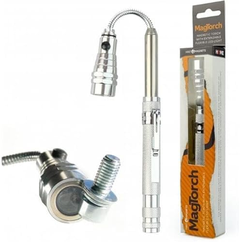 Magnetische Taschenlampe mit ausziehbarem, flexiblem LED-Licht für Heimwerker, Handwerk, Tischlerei und Handwerker, Silber Magnetische Taschenlampe mit ausziehbarem, flexiblem LED-Licht für Heimwerker, Handwerk, Tischlerei und Handwerker, Silber von first4magnets
