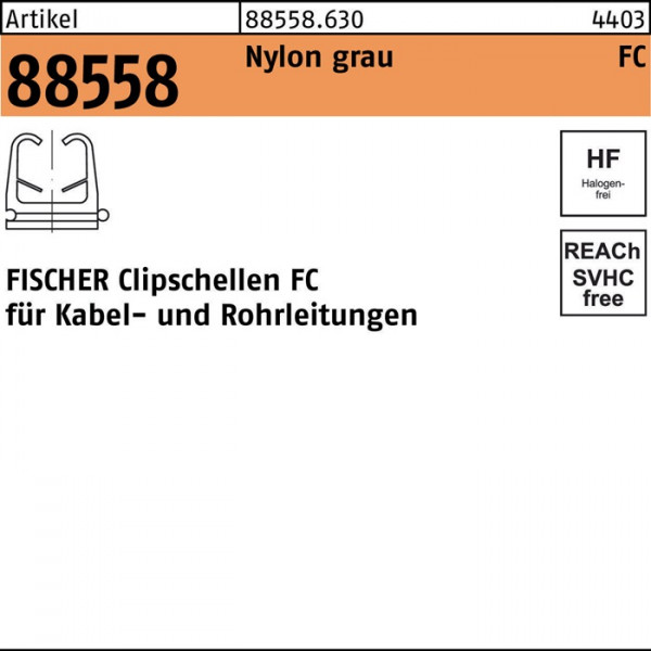 Clipschelle R 88558 FC 6 - 9 Nylon grau 100 Stück FISCHER von fischer Deutschland Vertriebs GmbH