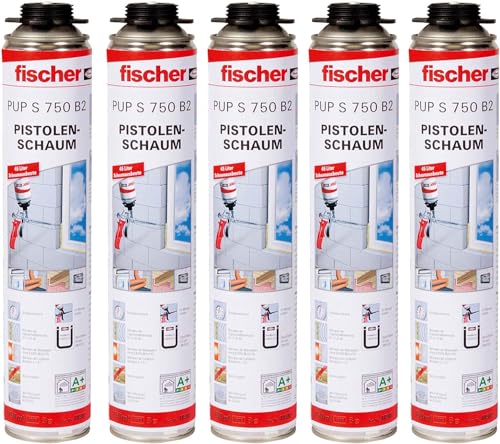 5x fischer Pistolenschaum 1K PUP S 750 B2 750ml 40302 Pistolenschaum mit geprüfter Fugenschall- und Wärmedämmung sowie Wasserdruckbeständigkeit von fischer