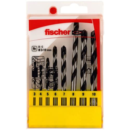 fischer Betonbohrer Set, 3-10 mm Durchmesser, Aufsätze für Bohrmaschinen, Bohrerset mit verschiedenen Größen, Werkzeug zum Bohren in Beton & divers. Gesteinsarten, 8er Pack von fischer