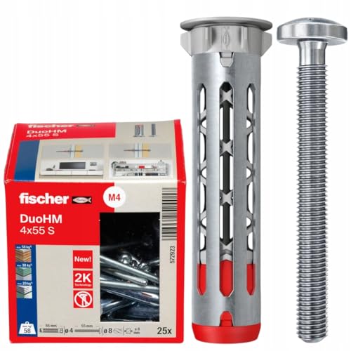FISCHER DuoHM 4 x 55 mm S PH TX Linsenschraube für GK-Platten, 25 Stück von fischer