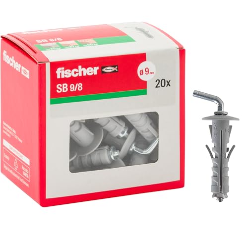 Fischer 20 Dübel mit kurzen Haken SB 9, Universal mit Haken zur Befestigung an Wand und Beton, 8238 von fischer