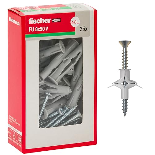 Fischer 25 Stück Schmetterlingsdübel FU mit Schraube 8 x 50 mm für Gipskarton, Paneele und Mauerwerk Fischer 25 Stück Schmetterlingsdübel FU mit Schraube 8 x 50 mm für Gipskarton, Paneele und Mauerwerk von fischer