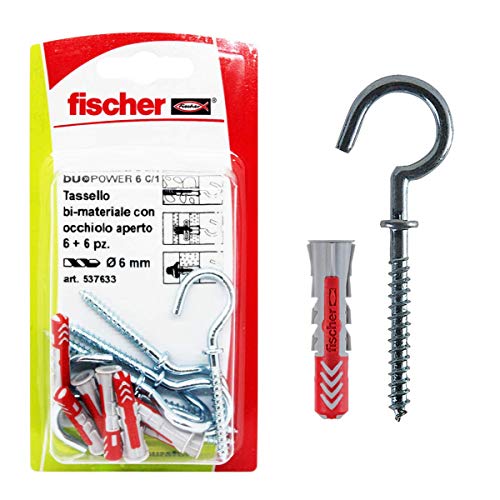 fischer 537633 Dübel mit offener Öse Duopower, grau/rot, 6 x 30 mm, 6 Stück von fischer