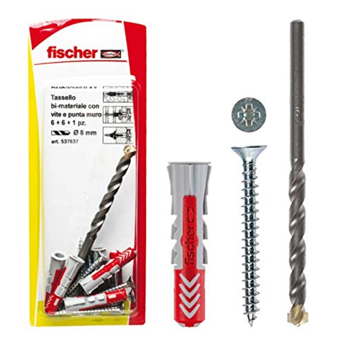 Fischer 537635 Dübel mit Schraube und 1 Bohrer Duopower, Grau/Rot, 5 x 25 mm, 12 Stück Fischer 537635 Dübel mit Schraube und 1 Bohrer Duopower, Grau/Rot, 5 x 25 mm, 12 Stück von fischer