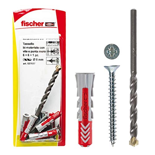 fischer 537637 Dübel mit Schraube und 1 Bohrer DUOPOWER, grau/rot, 8 x 40 mm, 6 Stück von fischer