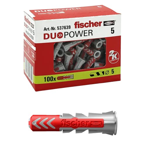 Fischer 537639 Duopower Dübel, Grau/Rot, 5 x 25 mm, 100 Stück von fischer