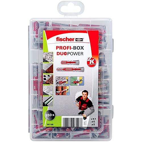 fischer PROFI-BOX DUOPOWER kurz/lang, Dübelbox mit 150 Teilen (60 Stk. 6 x 30, 40 Stk. 8 x 40, 30 Stk. 6 x 50, 20 Stk. 8 x 65), Universaldübel, praktische Dübelkiste für Heimwerker & Profis von fischer