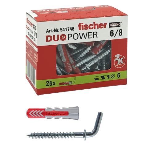 Fischer 541746 Dübel mit kurzem Haken Duopower, Grau/Rot, 25 pz, Stück von fischer