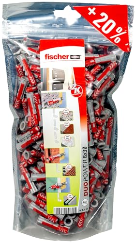 fischer DuoPower Big Pack 6 x 30, Universaldübel, leistungsstarker 2-Komponenten-Dübel, Kunststoffdübel zur Befestigung in Beton, Ziegeln, Stein, Gipskarton uvm., ohne Schrauben, 240 Stück von fischer