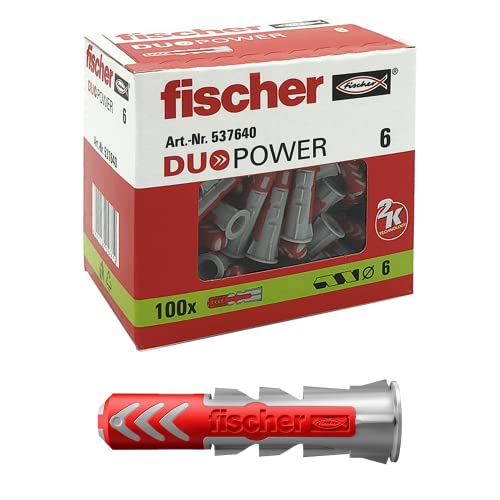 Fischer 100 Duopower Dübel, 6 x 30 mm, für Vollwand, gelochtes Ziegel, Gipskarton, 537640 von fischer