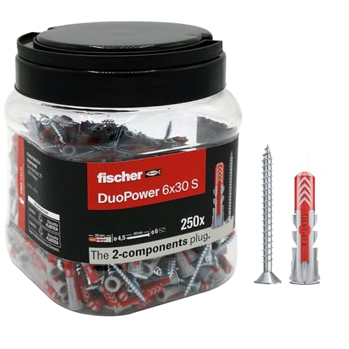 Fischer Propack Duopower 6 S, 250 x Dübel mit Schraube 6 x 30 in wiederverwendbarem Behälter, zur Befestigung auf Beton, Mauerwerk und Gipskarton, 572885 von fischer