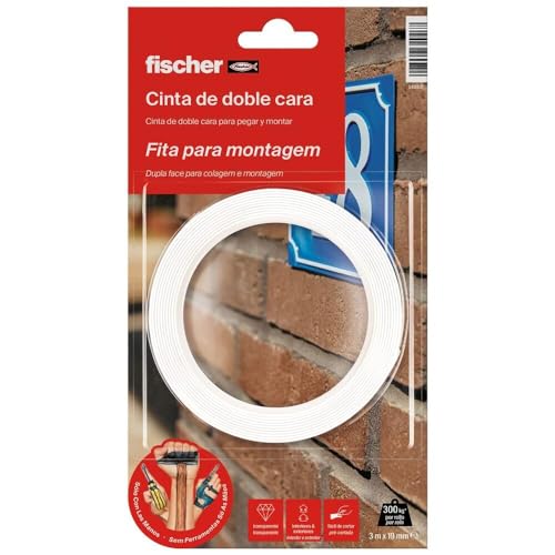 fischer Sclm 548831 Doppelseitiges Klebeband, 3 m, Weiß von fischer