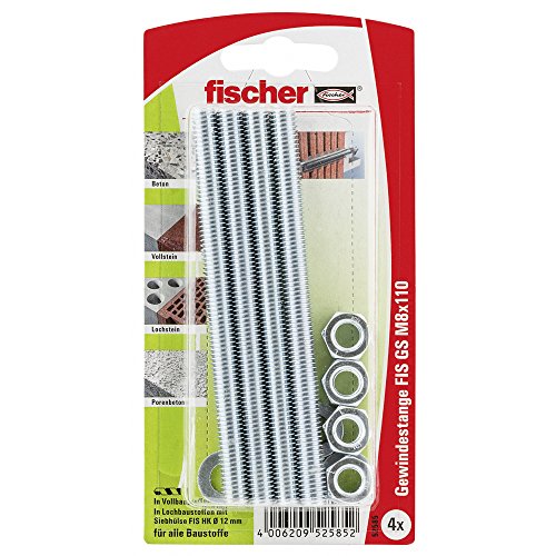 fischer 052585 Gewindeanker 8x110 K, Inhalt: 4 x Injektions-Gewindestange FIS GS M 8 x 110, Scheiben + Muttern von fischer