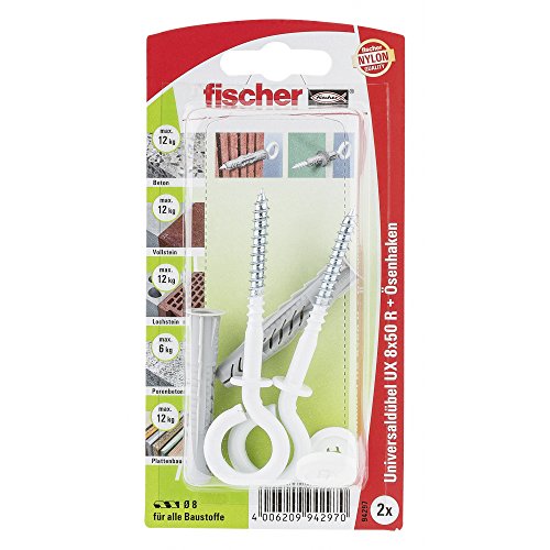 fischer 094297 OH N K SB-Karte, Inhalt Universaldübel UX 8 x 50 R (mit Rand), 2 x Ösenschraube 5,5 x 87, nylonbeschichtet von fischer