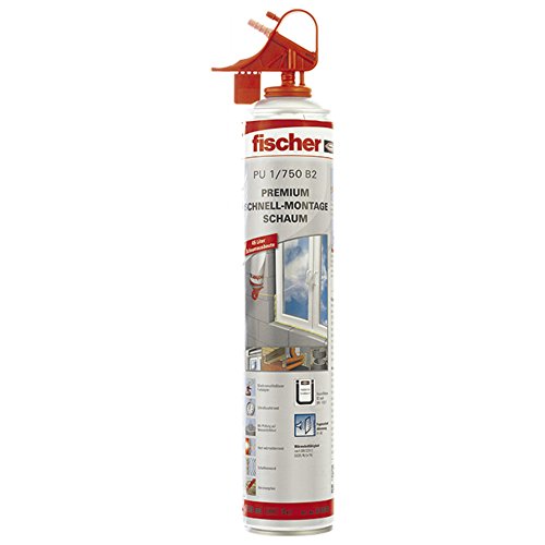 fischer 53080 Schnell-Montageschaum PU 750, Bauschaum für Verfüllung, Dämmung & Isolierung, PU-Schaum inkl. Fix-Adapter für sofortigen Einsatz & Wiederverwendung, 750 ml von fischer