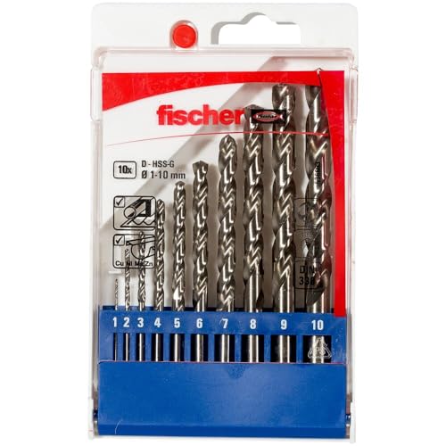 fischer Metallbohrer Set, 1 - 10 mm Durchmesser, Aufsätze für Bohrmaschinen, Bohrerset mit verschiedenen Größen, Werkzeug zum Bohren in Metall & Buntmetall, 10er Pack von fischer