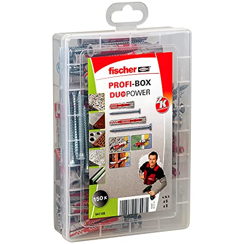 fischer Profi-Box DuoPower kurz / lang + Schraube, vorsortierte Dübelbox mit 150 DuoPower Dübeln und Schrauben, universelles Set für zahlreiche Baustoffe und Befestigungen von fischer