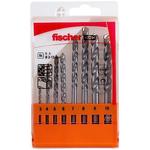 fischer Steinbohrer Set, 3 - 10 mm Durchmesser, Aufsätze für Bohrmaschinen, Bohrerset mit verschiedenen Größen, Werkzeug zum Bohren in Mauerwerk & Naturstein, 8er Pack von fischer