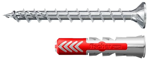 fischer 564789 8 x 40 S, Universaldübel mit PowerFast II, 2-Komponenten, Kunststoffdübel zur Befestigung in Beton, Ziegeln, Stein, Gipskarton UVM, Dübel + 50 Schrauben DuoPower, Rot, 8x40 ETA von fischer