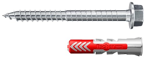 fischer DUOPOWER 8 x 40 S mit ETA, Universaldübel mit Sicherheitsschraube, 2-Komponenten-Dübel, Kunststoffdübel zur Befestigung in Beton, Ziegeln, Stein, Gipskarton uvm., 50 Dübel + 50 Schrauben von fischer