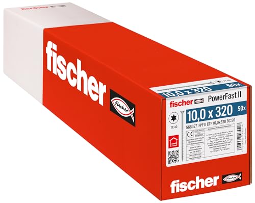 fischer PowerFast II CTP 10,0 x 320, kraftvolle Holzbauschraube mit Senkkopf, Innenstern-Aufnahme und Teilgewinde, für den konstruktiven Holzbau, 50 Stk. von fischer