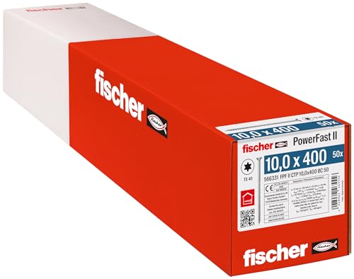 fischer PowerFast II CTP 10,0 x 400, kraftvolle Holzbauschraube mit Senkkopf, Innenstern-Aufnahme und Teilgewinde, für den konstruktiven Holzbau, 50 Stk. von fischer